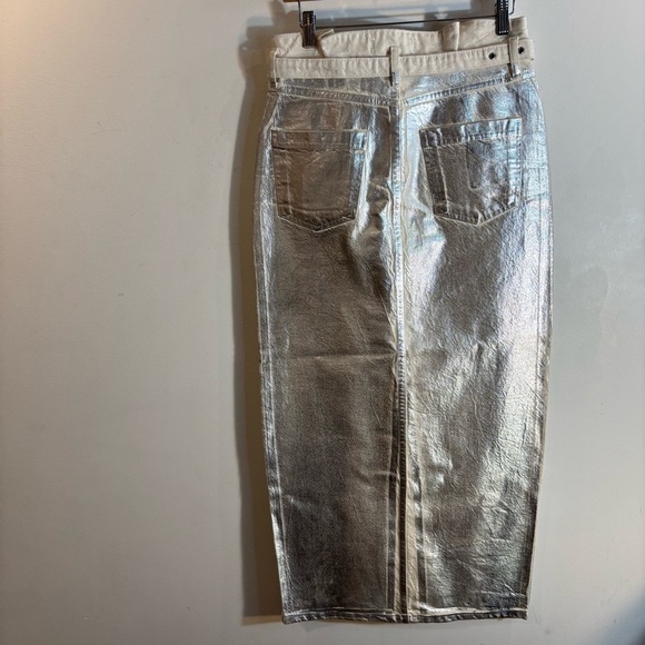 ZARA Sz M The Pleated High Waist Metallic Silver Midi Skirt NEW WITH TAGS - Picture 6 of 12